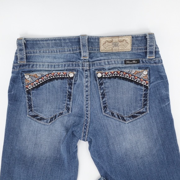 Miss me jeans Womens 27 Signature Boot Embroidered Studded Flare Low JP7697B4 - Picture 5 of 16